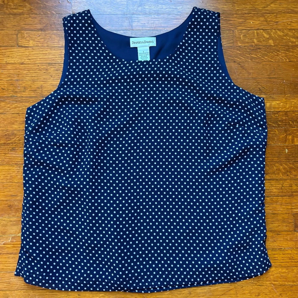 NWOT Draper & Damon’s Blue And White Polka Dot Tank Top L